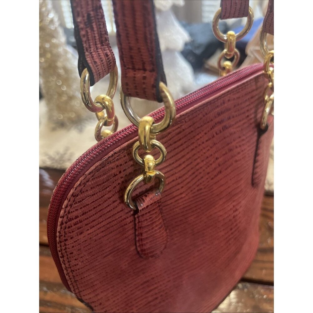 CRISTIAN MADE IN ITALY Genuine Leather Burgundy Red Dome Shaped Shoulder Bag - Picture 8 of 15